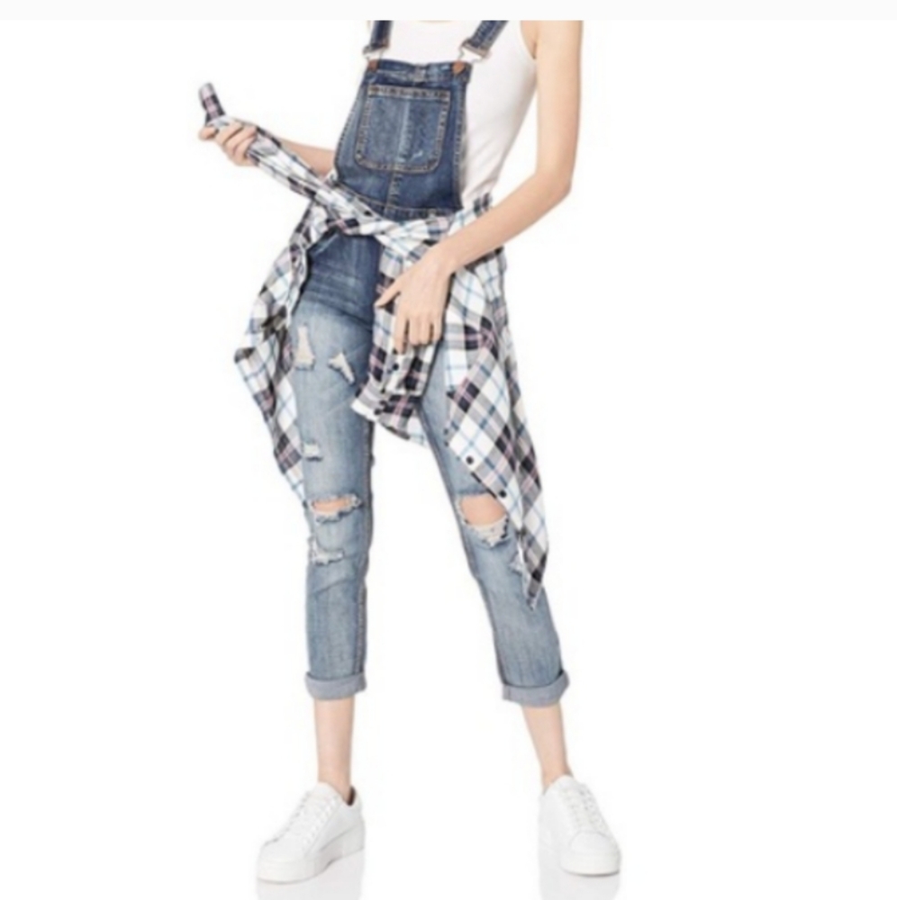 NWT Dollhouse Distressed Overall Jeans With Stretch And Pockets